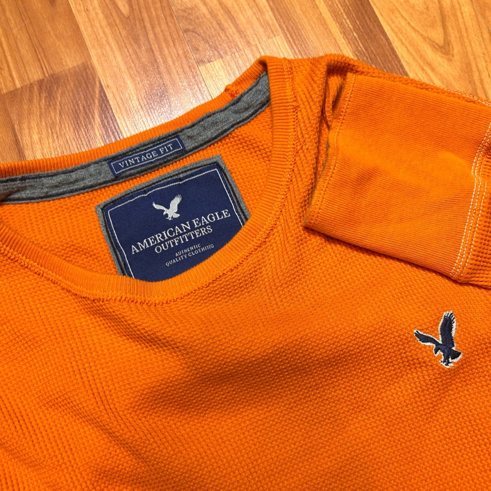 Vintage Fit Waffle Knit American Eagle Men Thermal Large Orange